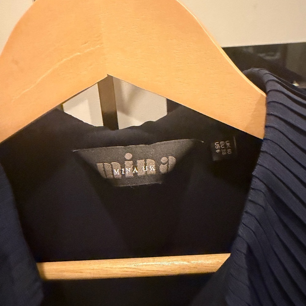 Mina UK Navy Pleated Collar Blouse - Picture 3 of 8